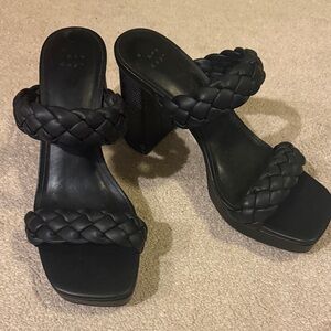 Women's Black Braided Strap Platform Heels